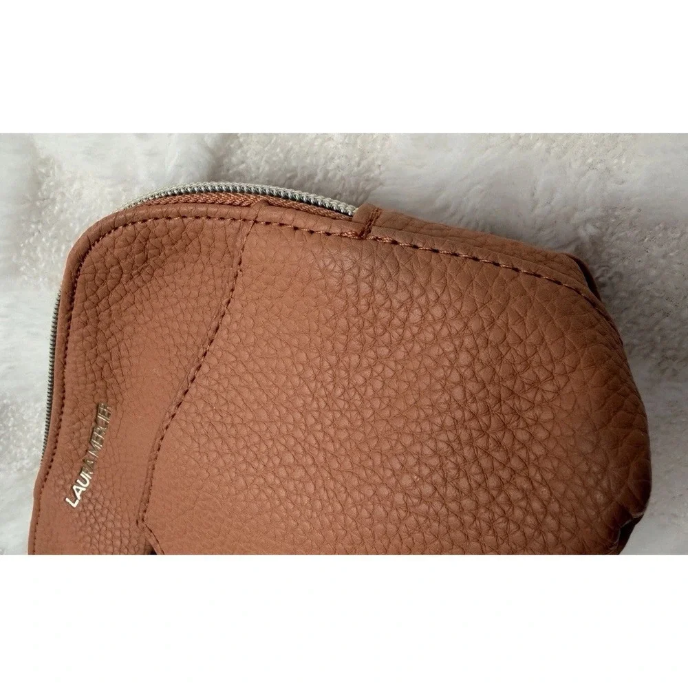 LAURA MERCIER Small Makeup Bag Beige Faux Leather Travel